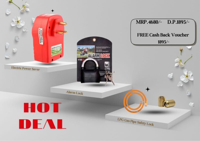 B. Alarm Lock + Electric Power Saver + Nano LPG Pipe Safety Lock
