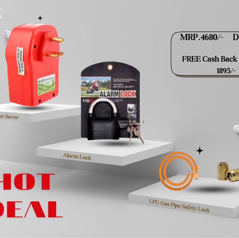 B. Alarm Lock + Electric Power Saver + Nano LPG Pipe Safety Lock